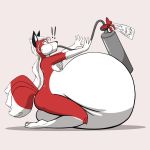  anthro belly big_belly canine fire_extinguisher fox fur gin_(blackfox85) hair inflation male mammal multi_tail overweight pancak3 ponytail red_fur solo surprise white_hair 