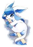  2018 ambiguous_gender azuma_minatsu eeveelution feral glaceon japanese_text nintendo pok&eacute;mon pok&eacute;mon_(species) shiny_pok&eacute;mon simple_background solo text translation_request video_games 