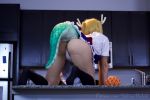  1girl ass bent_over blonde_hair blush breasts cleavage cosplay from_behind horns jewelry kobayashi-san_chi_no_maidragon large_breasts looking_back model monster_girl panties photo plump solo tagme tail thighs tooru_(maidragon) uncensored underwear 