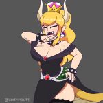  2018 alternate_species animal_humanoid animated blonde_hair bowser bowsette_meme breasts clothing crossgender crown ear_piercing eyes_closed female hair horn humanoid humanoidized koopa laugh long_hair mario_bros nintendo piercing pointy_ears scalie sharp_teeth solo super_crown teeth video_games zedrinbutt 