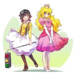  ahoge black_hair blonde_hair boots cosplay crown dress elbow_gloves gloves goggles gradient_hair highres iesupa jewelry lakitu lakitu_(cosplay) long_hair mario_(series) mario_kart multicolored_hair multiple_girls pink_dress princess_peach princess_peach_(cosplay) purple_eyes red_hair ruby_rose rwby short_hair silver_eyes source_request super_mario_bros. traffic_light two-tone_hair wavy_hair yang_xiao_long 