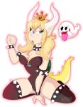  big_breasts blonde_hair blue_eyes boo_(mario) bowser bowsette_meme breasts clothing crown female ghost hair horn legwear leotard lionshrooms mario_bros nintendo pale_skin spirit stockings super_crown tight_clothing video_games 