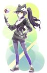  baseball_cap black_hair blake_belladonna commentary_request female_protagonist_(pokemon_go) fingerless_gloves gloves hat highres iesupa leggings long_hair poke_ball pokemon pokemon_go ponytail rwby shoes sneakers solo yellow_eyes 