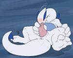  2018 alternate_version_at_source animal_genitalia anus autofellatio big_hands blue_background blush de-flator genital_slit half-closed_eyes hi_res holding_penis legendary_pok&eacute;mon lugia male masturbation nintendo oral oral_masturbation penile_masturbation penis pok&eacute;mon pok&eacute;mon_(species) red_eyes semi-anthro simple_background slit solo tapering_penis thick_tail video_games 