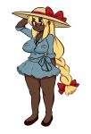  1girl blonde_hair breasts curvy dark_skin dress female full_body hat highres kirbila_(yellow_kirby) large_breasts long_hair no_bra original shoes smile solo yellow_kirby 