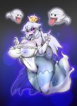  2018 big_breasts blush boo boo_(mario) breasts clothed clothing crossgender digital_media_(artwork) female ghost gloves hair hi_res humanoid king_boo legwear long_hair looking_at_viewer mario_bros nintendo not_furry open_mouth simple_background spirit super_crown thigh_highs tongue tongue_out video_games white_hair zzvinniezz 