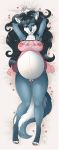  2018 anthro babydoll belly big_belly big_breasts black_hair blue_fur blush breasts canine clothing digital_media_(artwork) female fur hair hi_res lingerie mammal milk_jug navel nipples open_mouth panties pregnant purple_eyes pussy seductive simple_background solo thick_thighs translucent underwear voluptuous wolf yukiashi 