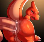  2018 anal anal_penetration anthro backsack balls bent_over blue_eyes blush butt charmeleon claws cum cum_in_ass cum_inside cum_on_butt disembodied_penis dripping duo erection hi_res human human_on_anthro interspecies jerseydevil larger_male looking_at_viewer looking_back male male/male mammal nintendo open_mouth orange_skin penetration penis pok&eacute;mon pok&eacute;mon_(species) pok&eacute;philia raised_tail rear_view scalie simple_background size_difference smaller_male solo_focus video_games 