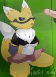  2018 anthro breasts digimon disembodied_penis female fenefell fur kneeling male male/female manthro nipples penis pussy renamon solo_focus 