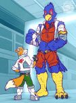  anthro avian avoid_posting belt bird buizilla bulge canine clothed clothing falco_lombardi fox fox_mccloud fully_clothed gloves growth macro male mammal nintendo size_difference star_fox torn_clothing video_games 
