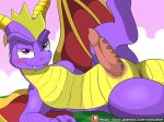  2018 animal_genitalia anus blush digital_media_(artwork) dragon fangs feral genital_slit hi_res horn looking_at_viewer lying male on_back patreon penis purple_eyes scalie slit smile solo spread_legs spreading spyro spyro_the_dragon url video_games wings winick-lim 