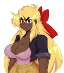  1girl blonde_hair breasts curvy dark_skin female highres kirbila_(yellow_kirby) large_breasts long_hair no_bra original solo upper_body yellow_kirby 