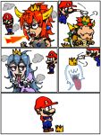  boo bowser bowsette breathing_fire collar comic commentary_request fire highres horns luigi's_mansion male_focus mario mario_(series) multiple_boys new_super_mario_bros._u_deluxe peachyboo sentakubasami1 short_sleeves silent_comic spiked_collar spikes super_crown thinking toon transformation 