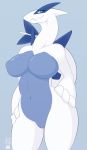  2018 anthro anthrofied big_breasts blue_eyes breasts digital_media_(artwork) drakeraynier featureless_crotch female hi_res huge_breasts legendary_pok&eacute;mon looking_at_viewer lugia navel nintendo nipples nude pok&eacute;mon pok&eacute;mon_(species) pok&eacute;morph simple_background smile solo standing video_games 