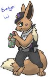  &lt;3 :3 anthro bandanna belt brown_fur cans chest_tuft clothing cute eevee english_text female fur green_eyes hat multicolored_tail nintendo officer_evelyn pok&eacute;mon pok&eacute;mon_(species) police smile solo text tuft unknown_artist video_games 