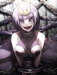  black_hair breasts chain commentary dress highres mario_(series) new_super_mario_bros._u_deluxe omiza-zu princess_chain_chomp sharp_teeth sleeveless smile super_crown teeth watermark 