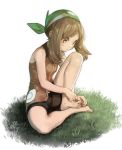  barefoot bike_shorts brown_hair creatures_(company) feet game_freak grass haruka_(pokemon) nintendo pokemon pokemon_(game) pokemon_emerald pokemon_rse zuizi 