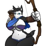  2018 5_fingers anthro archer armwear arrow big_breasts black_fur blue_eyes bow_(weapon) breasts canine chloe_lockhart_(lildredre) cleavage clothed clothing dog eyewear female fur glasses hayakain husky mammal multicolored_fur quiver ranged_weapon simple_background skimpy smile thick_thighs two_tone_fur weapon white_background white_fur wide_hips 