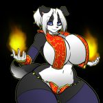  2018 5_fingers anthro big_breasts black_background black_fur blue_eyes border_collie breasts canine cleavage clothed clothing collie dipstick_tail dog female fire fur hair hayakain looking_at_viewer magic_user mammal melinda_pastor_(lildredre) multicolored_fur multicolored_tail simple_background skimpy smile solo thick_thighs two_tone_fur voluptuous white_fur white_hair wide_hips 