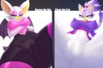  2018 amber_eyes anthro barely_visible_genitalia bat bat_wings blaze_the_cat blue_eyes breasts camel_toe cat clothed clothing digital_media_(artwork) duo feline female hair lysergide mammal membranous_wings nipple_bulge purple_hair rouge_the_bat sonic_(series) translucent white_hair wings 