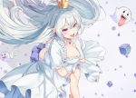  ass crown dress long_hair mosta_(lo1777789) pointed_ears princess_king_boo purple_eyes super_mario white_hair 