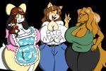  anthro big_breasts black_background breasts canine chhiccennuggett clothed clothing cute dog dogmom female fully_clothed group holly_applebee humanoid_hands june_(jinu) mabel_(cherrikissu) mammal one_eye_closed simple_background thick_thighs wide_hips wink 