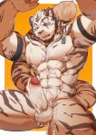  2018 abs absurd_res anthro biceps big_muscles cum digital_media_(artwork) feline fur hi_res littleblackalas male mammal muscular muscular_male nipples nude pecs penis scar solo stripes tiger white_fur white_tiger 