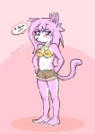  aeris_(vg_cats) anthro bikini bikini_top blue_eyes blush breasts cat clothed clothing feline female fur hair humanoid looking_at_viewer mammal nintendo pink_fur pok&eacute;ball pok&eacute;mon shorts simple_background solo swimsuit vg_cats video_games webcomic white_fur 