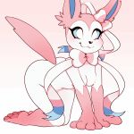  2018 :3 all_fours animated anthro black_nose bow_tie breasts eeveelution female gradient_background hi_res nintendo nipples pawpads pok&eacute;mon pok&eacute;mon_(species) ribbons simple_background smile solo sylveon tailwag tolsticot video_games 