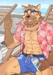  2018 abs anthro canine clothed clothing fur male mammal muscular muscular_male nipples one_eye_closed open_shirt pecs ryuta-h summer wink 