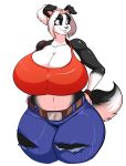  2017 anthro big_breasts black_fur blue_eyes border_collie breasts canine cleavage clothed clothing collie crop_top deep_navel digital_media_(artwork) dog female fur hair hand_on_hip jaeh jeans mammal melinda_pastor_(lildredre) midriff navel pants shirt simple_background smile solo tank_top thick_thighs torn_clothing voluptuous white_background white_fur white_hair wide_hips 