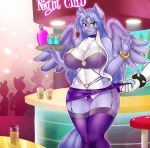  2016 anthro beverage big_breasts breasts camel_toe cleavage clothed clothing equine fan_character feathered_wings feathers female food horn legwear mammal mariah_wolves my_little_pony panties plate skyraptor stockings thong underwear winged_unicorn wings 