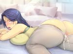  1girl aftersex ass bare_shoulders blue_eyes blue_hair blush breast_press breasts censored couch crying cum cum_in_pussy cumdrip earrings groin highres huge_ass huge_breasts indoors jewelry legs long_hair lying mole mole_under_mouth mosaic_censoring netori_musou_life_&quot;100_netori_haramase_no_sainou!&quot; no_panties on_stomach open_mouth original pussy rolling_eyes shiny shiny_skin solo strapless tears thighs torn_clothes yoko_juusuke 