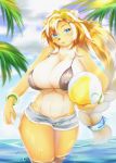  beach_ball blue_eyes bra breasts character_request fullbokko_heroes furry ginko_(silver_fox) lion nipples open_mouth orange_hair underwear 