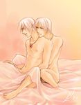  blanket dante_(devil_may_cry) devil_may_cry incest jewelry lara_yokoshima male_focus multiple_boys necklace nude vergil white_hair yaoi 