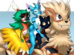  anthro arcanine bottomless breasts clothed clothing decidueye feline female group mae_(nitw) mammal night_in_the_woods nintendo partially_clothed pok&eacute;mon pok&eacute;mon_(species) pool_toy pussy video_games winick-lim ♀ 