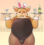  alcohol anthro beard belly beverage big_belly bow_tie bulge bunny_costume clothed clothing costume crossdressing digital_media_(artwork) dota facial_hair fake_ears fake_rabbit_ears fur humanoid_hands legwear male mammal mangix_the_brewmaster orange_fur overweight overweight_male pkaocko playboy_bunny smile solo thick_thighs tights video_games 