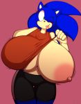  2018 ;p anthro areola big_areola big_breasts bike_shorts breasts clothed clothing clothing_lift collaboration crossgender denizen1414 digital_media_(artwork) eyelashes female green_eyes hedgehog hi_res huge_breasts hyper hyper_breasts looking_at_viewer mammal naughty_face nipples one_breast_out one_eye_closed shirt shirt_lift shorts simple_background solo sonic_(series) sonic_the_hedgehog superix tank_top tongue tongue_out wink 