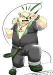  2018 anthro aotoaka bear belly clothing eyes_closed fur humanoid_hands male mammal overweight overweight_male pants polar_bear rave_(housamo) shirt simple_background singing solo tokyo_afterschool_summoners white_background white_fur 