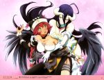  :o absurdres ahoge albedo animal_ears bare_shoulders black_hair blush braid breast_hold breast_press breast_rest breasts cat_ears choker cleavage closed_mouth collarbone corset couple dark_skin demon_girl dress eye_contact frilled_dress frills garter_straps gloves half-closed_eyes hat highres hip_vent horns hug hug_from_behind large_breasts looking_at_another looking_back lupusregina_beta magazine_scan maid megami_deluxe multiple_girls off-shoulder_dress off_shoulder official_art overlord_(maruyama) red_hair scan smile strap_slip strapless strapless_dress surprised takahashi_mizuka thighhighs wings yellow_eyes yuri 