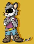  anthro clothing coppergoblin didelphid digital_media_(artwork) hair machine male mammal marsupial robot ryallin_kelevra shirt simple_background solo tank_top yellow_background 