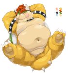  2018 anthro belly blush bowser koopa male mario_bros moobs nikiciy nintendo overweight overweight_male scalie simple_background solo tongue tongue_out video_games white_background 
