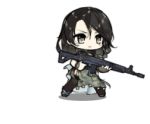  animated animated_gif assault_rifle black_hair camouflage_print character_name china_dress chinese_clothes dress girls_frontline gold_trim grey_eyes gun long_hair lowres official_art rifle saru solo star_cutout thigh_strap thighhighs type_03_(girls_frontline) type_03_assault_rifle watermark weapon web_address 