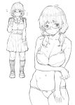  backpack bag blush bra breasts commentary_request glasses greyscale kneehighs large_breasts low_twintails monochrome mushi024 navel original panties pleated_skirt school_uniform serafuku skirt twintails underwear underwear_only 