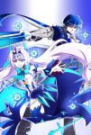  1girl alice360 chain ciel_(elsword) crown demon_girl elsword eyebrows_visible_through_hair gunblade highres long_hair luciela_r._sourcream noblesse_(elsword) orb ribbon royal_guard_(elsword) simple_background smile star star-shaped_pupils symbol-shaped_pupils weapon 