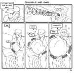  &lt;3 abdominal_bulge blush burping chest_tuft comic hat inflation james_howard male_pred mammal monkey primate sketch text tongue tuft vore 
