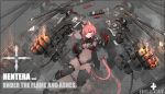  animal_ears armor armored_boots armored_gloves bangs bikini_armor black_legwear bodysuit boots cat_ears cat_girl cat_tail chain commentary covered_navel english_commentary floating_weapon full_body gauntlets hair_ornament hairclip headgear highres huge_weapon mecha mechanical_fists mechanical_parts orange_eyes original pink_hair short_hair sidelocks solo syaha tail tail_ornament thighhighs weapon zoom_layer 