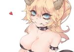  arm_at_side bangs bare_shoulders black_dress blonde_hair bowsette bracelet breasts cleavage close-up collar cookie_(ppyf5328) dress dress_pull eyelashes fang_out hair_between_eyes heart horns jewelry light_blue_eyes long_ponytail looking_at_viewer makeup mario_(series) mascara medium_breasts new_super_mario_bros._u_deluxe shiny shiny_skin short_hair sidelocks simple_background slit_pupils smile solo spiked_bracelet spiked_collar spikes strapless strapless_dress white_background 
