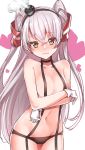  amatsukaze_(kantai_collection) bangs black_panties blush breasts brown_eyes closed_mouth commentary_request cowboy_shot eyebrows_visible_through_hair garter_straps gloves hair_between_eyes hair_tubes hat heart highres kantai_collection konnyaku_(kk-monmon) long_hair looking_at_viewer mini_hat navel panties silver_hair simple_background smokestack_hair_ornament solo standing tilted_headwear two_side_up underwear underwear_only very_long_hair 