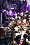  ara_han asura_(elsword) bell breasts detached_sleeves drabaki_(elsword) elsword fighting_stance glowing heterochromia highres holding large_breasts leg_up long_hair multicolored_hair open_mouth polearm spear two-tone_hair weapon 